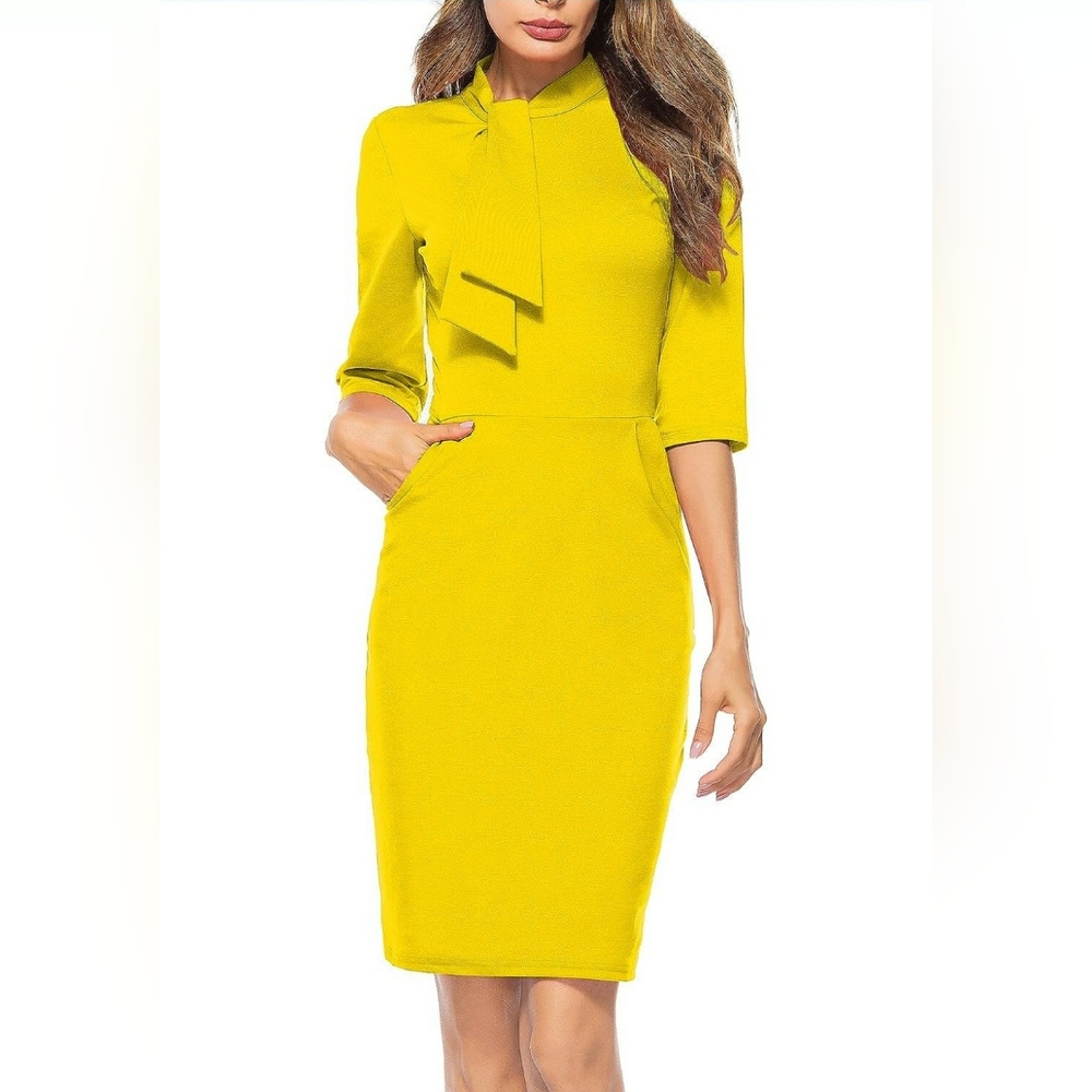 Berydress Vintage Chic 50s Tie Neck 3/4 Sleeve Sheath Bodycon Cocktail Party Pen